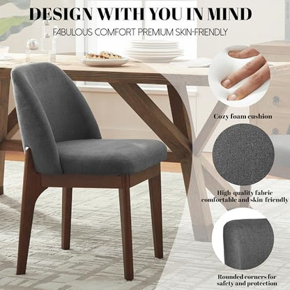 VKNOW Upholstered Wood Dining Chairs Set of 2 with Modern Fabric, Dark Grey | Modern Dining Room Chairs with Wood Legs, Kitchen Chairs for Restaurant, Living Room, No Wobble - color: Dark Grey-brown Leg, size: 2 PCS