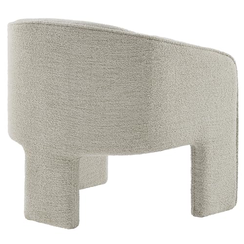 Modway Greer Comfy Barrel Accent Chair with 3 Legs in Parchment Boucle Fabric – Cozy Round Reading Armchair – Mid Century Modern Upholstered Wide Barrel Dining Chair with Curved Back - color: Parchment