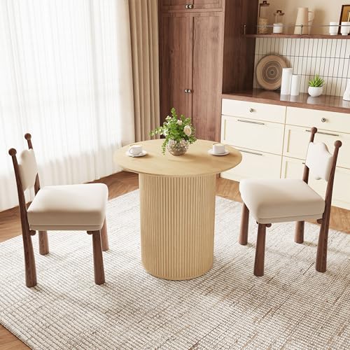 31.5" Round Dining Table for 2 People, Small Kitchen Dinner Table with Fluted Wood Base, Farmhouse Circle Dining Tables for Home, Kitchen, Dining Room, Living Room (Nature) - color: Natural