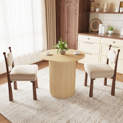 31.5" Round Dining Table for 2 People, Small Kitchen Dinner Table with Fluted Wood Base, Farmhouse Circle Dining Tables for Home, Kitchen, Dining Room, Living Room (Nature) - color: Natural