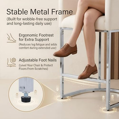 HNY Modern Counter Height Linen Cream Fabric Upholstered Counter Stools Set of 2, 24 Inch Kitchen Island Stool with Chrome Finish Metal Frame - color: 24inch Cream,chrome Base