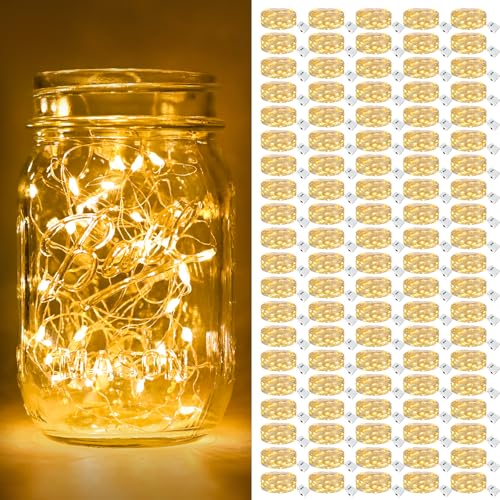 btfarm 100 Pack Fairy Lights Battery Operated Twinkle Lights with 3 Modes | 7Ft 20 Led String Light, Waterproof Bulk Small Mini Silver Wire for Christmas Mason Jars Wedding Table Centerpiece,Warm White - color: Warm White, size: 100 Pack