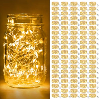 btfarm 100 Pack Fairy Lights Battery Operated Twinkle Lights with 3 Modes | 7Ft 20 Led String Light, Waterproof Bulk Small Mini Silver Wire for Christmas Mason Jars Wedding Table Centerpiece,Warm White - color: Warm White, size: 100 Pack