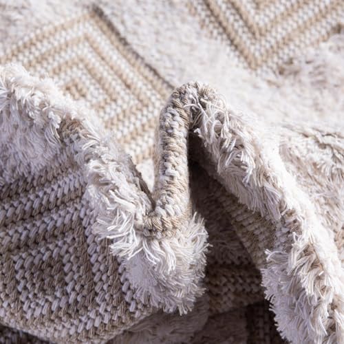 Rugs.com - Sabrina Soto Casa Rug – 6 Ft Runner Beige Cotton Textured Runner Modern Geometric Design, Perfect for Hallways and Entryways - color: Beige, size: 2'3" x 6' (Runner)