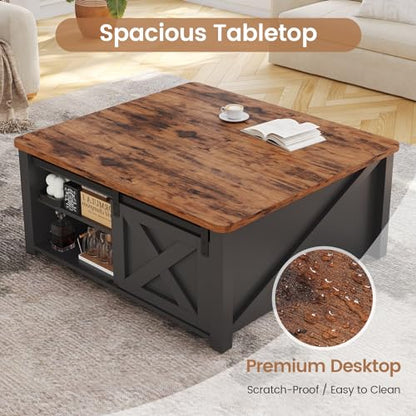 SEDETA 31.5" Lift Top Coffee Table with Storage, Square Coffee Tables for Living Room, Farmhouse Coffee Table with Large Hidden Storage Compartment and Adjustable Shelves, Black - color: Black