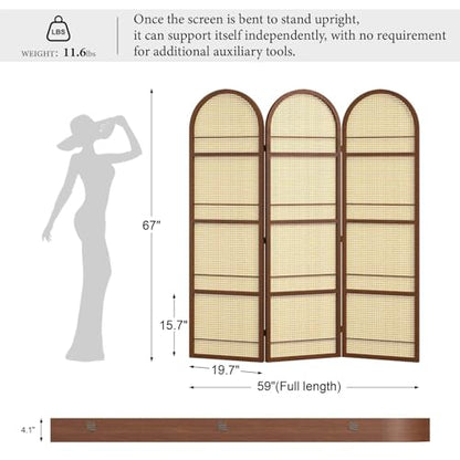 Rattan Room Divider with Bookshelf,Privacy Screen for Home Office & Bedroom,Portable Partition, Wooden Frame - color: Walnut-rattan