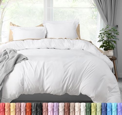 Duvet Cover Full, 3 Piece Cotton Like Polyester With Zipper Closure, White | Extra Soft and Breathable, Wrinkle & Fade Resistant, Includes Duvet Cover and 2 Pillow Shams, Comforter Not Included, OekoTex - color: White, size: Full - Duvet Cover Set
