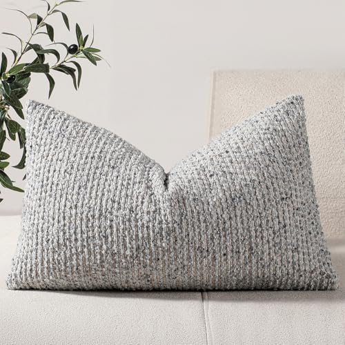 12x20 Blue Lumbar Pillow Cover Textured Boucle Striped Chic Morden Boho Accent Farmhouse Rectangular Decorative Couch Pillow Case for Home Decor Bed Sofa Living Room - color: Blue, size: 20" x 12" (Pack of 1)