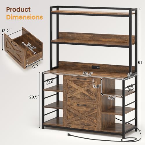 SEDETA File Cabinet, Filing Cabinet fits Legal/Letter/A4 Size, 2 Drawer Filing Cabinets for Home Office with Lock, Power Strip and Open Storage Shelves, Rustic Brown - color: Rustic Brown