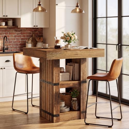 Tribesigns 37.4" H Square Dining Table for 2-4, 31.5" Small Farmhouse Dinner Kitchen Table with 2-Tier Storage, Wooden Dining Room Furniture for Kitchen, Dining Room, Apartment