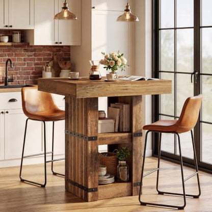 Tribesigns 37.4" H Square Dining Table for 2-4, 31.5" Small Farmhouse Dinner Kitchen Table with 2-Tier Storage, Wooden Dining Room Furniture for Kitchen, Dining Room, Apartment