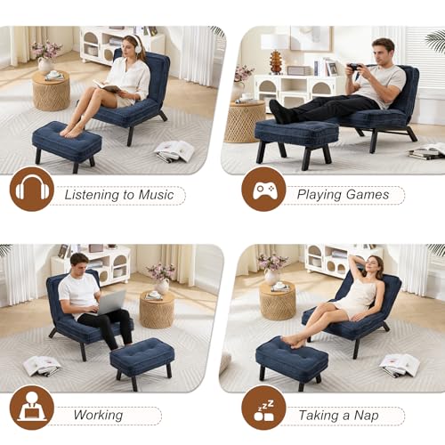 ANJ Accent Chair with Ottoman Adjustable Backrest, Blue Living Room Chair Tufted Upholstered Lounge Chair with Footrest Set, Modern Chair Cozy Reclining Chair for Reading Room Bedroom - color: Blue, size: 1