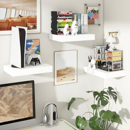 12 Inch Deep Floating Shelves, 16 Inch White Wall Shelves Set of 2 | Invisible Brackets, Engineered Wood, Mounting Hardware Included, 35LBS, Bathroom, Laundry Room, Kitchen, Living Room - color: White, size: 16W x 11.6D x 2H, 2 Pack