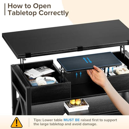 40" Lift Top Coffee Table with Storage,Black | 4 in 1 Multi-Function Lifting top Coffee Tables with Storage Drawers and Hidden Compartmen,for Living Room - color: Black