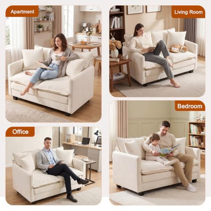 50'' Loveseat Sofa Set, Small Couch Set 2 Piece Cloud Love Seat with 27" Deep Seat Washable Chenille Pillows Couches for Small Spaces Apartment Living Room, Beige - color: Beige, size: 50"+50"