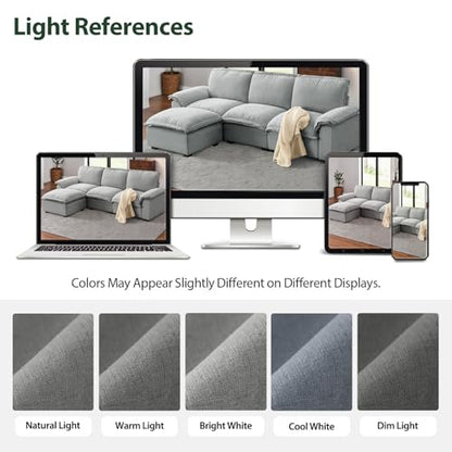 HALLYBEE Cloud Couch Sectional Modular Sofa for Living Room Grey | Modular Sectional Cloud Couch with Movable Ottoman, L-Shaped, 3-Seater, Chenille Fabric, Removable Cushion Covers, Apartment - color: Cloud Grey