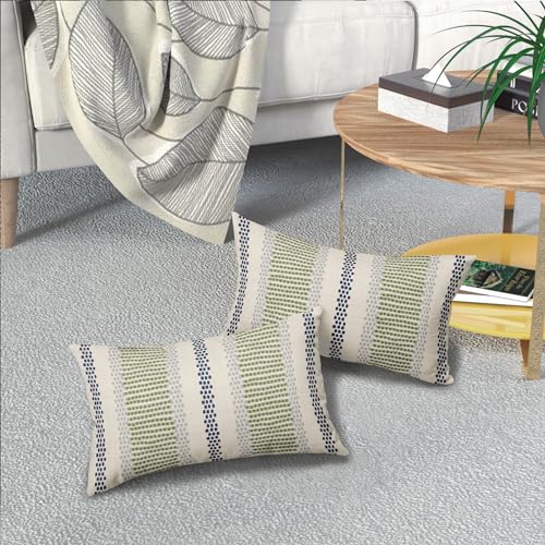 Navy Blue Lime Green Pillow Covers 12x20 Set of 2 Grey Dot Print Striped Lumbar Rectangle Decorative Outdoor Pillowcases Boho Rustic Farmhouse Decorative Throw Cushion Case Decor for Couch Sofa Bed - color: Blue Green Grey Boho Striped, size: 20" x 12" (P