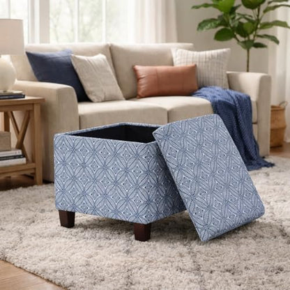 HomePop 18" Classic Square Storage Ottoman - Blue Indigo Print - color: Blue Indigo Print