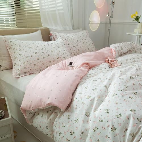 mixinni Cotton Floral Duvet Cover Twin Girl Pink Flower Teenage Girls Duvet Cover Set with Zipper Ties, Easy Care, Ultra Soft and Breathable-Twin Size - color: 00 # Pink Flower, size: Twin(68" x 86")