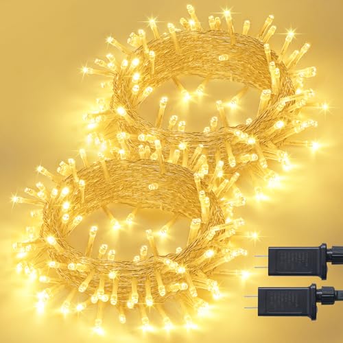 JMEXSUSS 2 Pack String Lights for Classroom, Total 200 LED 66FT, Warm White | Connectable 8 Modes Christmas Lights Outdoor Waterproof, Christmas String Lights Plug in for Indoor Dorm Bedroom Tree Decor - color: Warm White