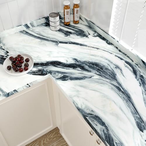 Blue/White Marble Contact Paper Peel and Stick for Countertops | Glossy Marble Wallpaper Self Adhesive Removable Contact Paper for Kitchen Backsplash Cabinet Bathroom Vinyl Wrap 15.7"×78.7" - color: Blue White