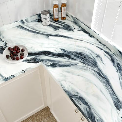 Blue/White Marble Contact Paper Peel and Stick for Countertops | Glossy Marble Wallpaper Self Adhesive Removable Contact Paper for Kitchen Backsplash Cabinet Bathroom Vinyl Wrap 15.7"×78.7" - color: Blue White