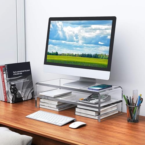 Egchi Acrylic Monitor Stand,2 Tiers Computer Monitor Riser(18x8x5.5 inches),Computer Stand/Monitor Riser for Office,School,Home,Laptop Stand Desktop Stand for Keyboard Storage&Printer TV Screen | Computer Stand, Monitor Riser, for Office,School,Home,Lapto