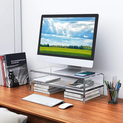 Egchi Acrylic Monitor Stand,2 Tiers Computer Monitor Riser(18x8x5.5 inches),Computer Stand/Monitor Riser for Office,School,Home,Laptop Stand Desktop Stand for Keyboard Storage&Printer TV Screen | Computer Stand, Monitor Riser, for Office,School,Home,Lapto