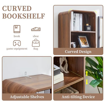 Turtle&Myrtle Tall Narrow Arched Bookshelf, Walnut,15.75" W x 71" H | 8-Tier Skinny Arch Book Shelf, Slim Open Display Shelves for Small Space, Tall Thin Bookshelf with Adjustable Shelves - color: Walnut Brown, size: 11.8"D x 15.75"W x 71"H