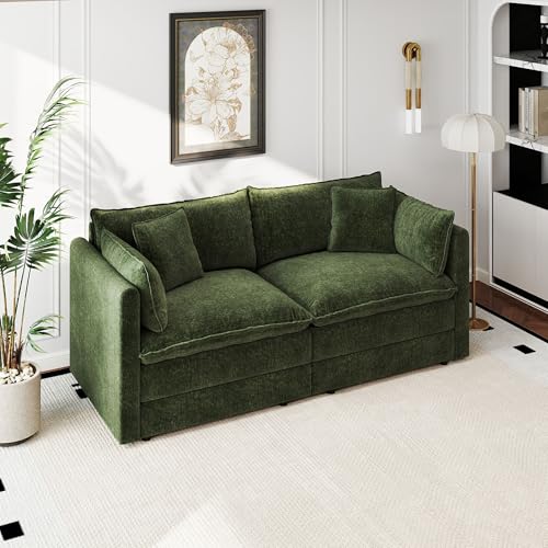 Aoowow Modular Sectional Sofa Modern Convertible Loveseat Couch,77.16 Inch Deep 2-Seater Sofas Comfy Chenille Cloud Sofas and Couches with Pillows for Living Room Apartment（Green） - color: Green-new, size: 2 Seat