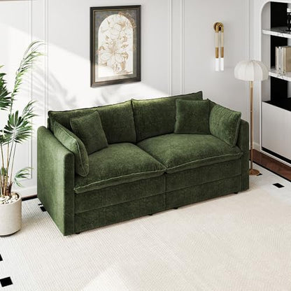 Aoowow Modular Sectional Sofa Modern Convertible Loveseat Couch,77.16 Inch Deep 2-Seater Sofas Comfy Chenille Cloud Sofas and Couches with Pillows for Living Room Apartment（Green） - color: Green-new, size: 2 Seat