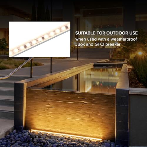 Maxxima 24 in. Hardwired LED Under Cabinet Strip Light, 920 Lumens, 3000K | Warm White, Kitchen and Living Room 120V White Cove Lighting, No Power Supply Needed - size: 24 Inch