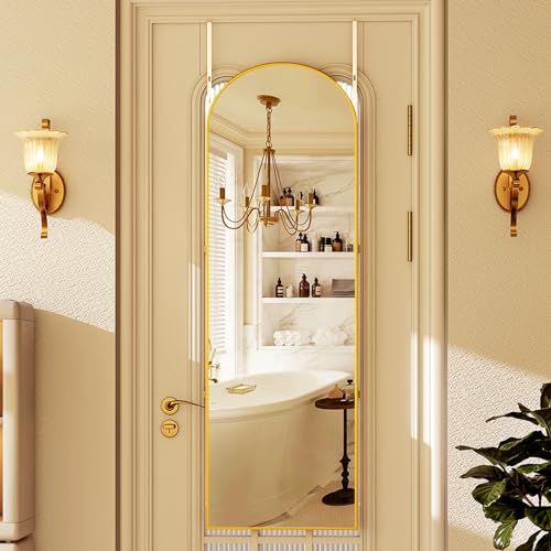 HARRITPURE 14"x48" Arched Full Length Door Mirror - Aluminum Frame Closet Mirror for Living Room, Gold - color: Arched-gold