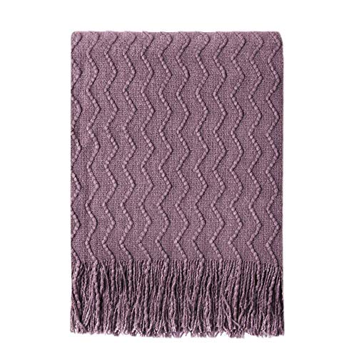 BOURINA Dark Lavender Throw Blanket 50x60 Inch Knit Soft Throw Sofa Blanket | Knitted Throw Blanket 50x60 Inches, Soft Lightweight Boho Weave Throw Decorative Couch Blanket for Living Room Bedroom Chair - color: Dark Lavender, size: 50"x60"