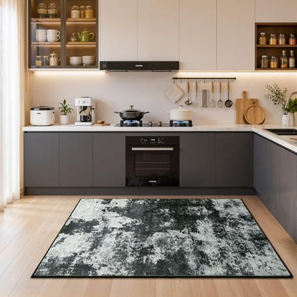 3x5 Back Grey Area Rug Washable Non-Slip Low Pile Entryway Carpet | Stain Resistant, Soft Faux Wool, Abstract Design, for Entryway, Bedroom, Small Living Room, Kitchen - color: Black Grey, size: 3' x 5'(36''x60'')