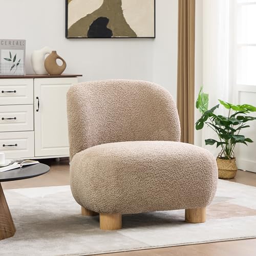Christopher Knight Home Modern Low Profile Accent Chair for Living Room, Boucle Upholstered Armless Chair with Rubberwood Legs, Comfy Lounge Armchair, Plush Cloud-Like Seating for Bedroom, Light Brown - color: Light Brown