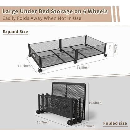 Under Bed Storage on Wheels, Upgraded 31.5 inch Large Rolling Under Bed Storage, Metal Foldable Underbed Drawers Organizer Tool-free Assembly Underbed Shoes Clothes Organize - size: 1 Pack (31.5×15.7")