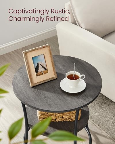 VASAGLE 21.7-Inch Round Side Table, 2-Tier End Table | Nightstand with Steel Frame, Spacious Top, for Small Spaces, Living Room, Bedroom, Misty Gray and Ink Black ULET056G68 - color: Misty Gray + Ink Black, style: Without Power Strip