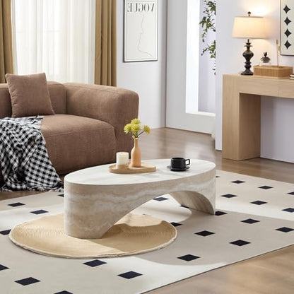Beige Faux Marble Arch Coffee Table, Fiberglass Modern Accent Table for Living Room, Ready-to-Use Stylish Center Furniture with Durable Build,No Assembly Required(43.31'' Mars Pattern) - color: 43.31'' Mars Pattern
