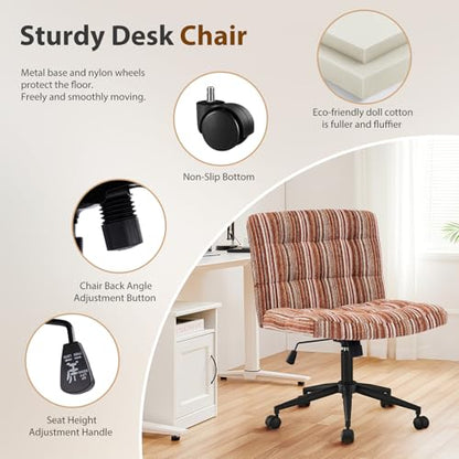 Furnimart 360° Swivel Criss Cross Desk Chair Extra-Thick Cushion, Premium Chenille Cross Legged Chair with Wide Seat & Wheels, Comfy Armless Home Office Chair for Bedroom, Vanity, Sturdy (Dark Brown) - color: Chenille Dark Brown