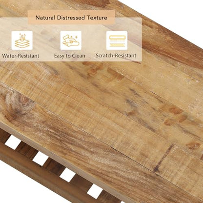 Reclaimed Solid Wood Bench-55 Entryway Bench with Storage Shelf | Farmhouse Narrow Rustic Bench, Hallway, Kitchen, Bedroom, Dining, Indoor - size: 55"