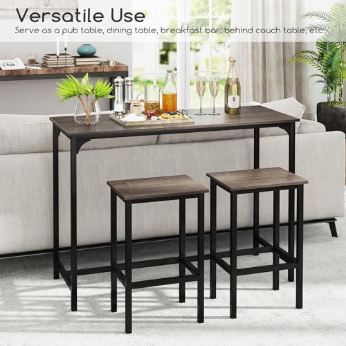 COSTWAY 3-Piece Dining Table Set, 47.5" Industrial Counter-Height Kitchen Table and 2 Bar Stools, High Top Rectangular Pub Table and Chairs for Dining Room Small Place Breakfast Nook Bistro (Grey) | w/ 2 Bar Stools, High Top Rectangular Pub Table and Chai