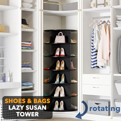 SpaceAid Black 6-Tier Spinning Rotating Shoe Rack Organizer, Shoe Display Tower Lazy Susan, Revolving Shoes Rack StorageOrganization, 360 Vertical Bags Holder Rotate Organizer - size: 6 Tier, 54.2" H