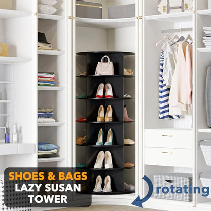 SpaceAid Black 6-Tier Spinning Rotating Shoe Rack Organizer, Shoe Display Tower Lazy Susan, Revolving Shoes Rack StorageOrganization, 360 Vertical Bags Holder Rotate Organizer - size: 6 Tier, 54.2" H