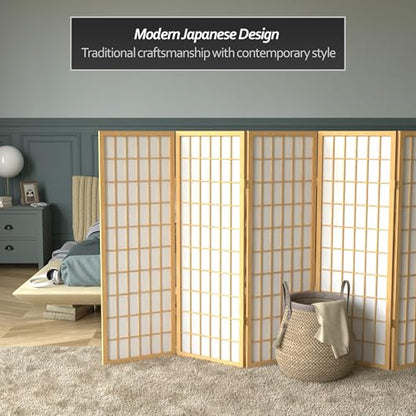 4 ft. Short Window Pane Shoji Screen - Natural - 5 Panels - color: Natural, size: 5 Panels