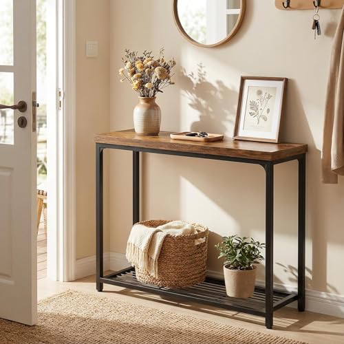 Besiost 32" Industrial Console Table with 2-Tier Storage, Oak Grey - color: Rustic Brown, size: 32 inch, style: 2 Tier