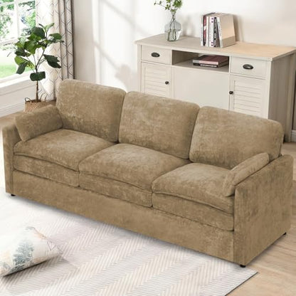 89" Chenille 3 Seats Sofa with 2 Pillows, Camel | Modern Upholstered Sofa with Deeper Seats, Comfy Sofa with Thickened Cushions for Living Room, Apartment - color: Camel, size: Sofa