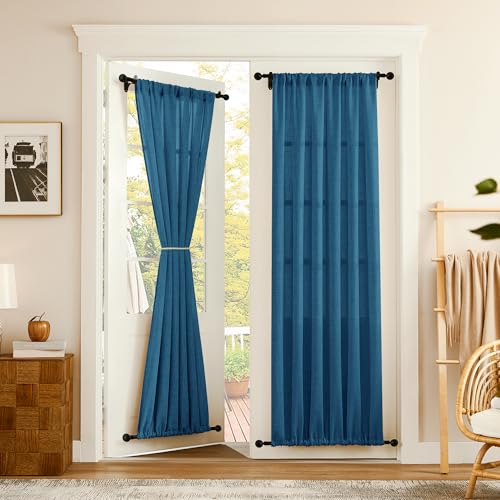 Tollpiz Linen Door Curtain Doorway Semi Sheer Curtains Closet Light Filtering Drapes Dual Rod Pocket Boho Window Curtain for Room Divider, 25 x 72 inches Long, Classic Blue, 1 Panel - color: Classic Blue, size: 25"W x 72"L (Pack of 1)