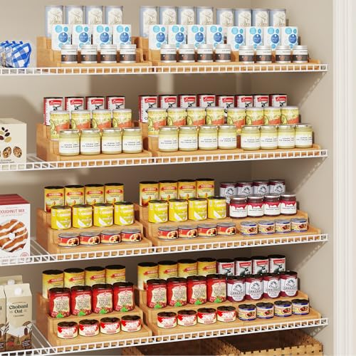 Expandable Bamboo Can Rack Organizer for Pantry, 3-Tier Adjustable Can Storage Holder, Soda Organizer Holds Up to 24 Cans, Canned goods Storage Display for Pantry, Cabinet, Countertop (patent pending) - color: Bamboo, size: 12.4"-24"W × 10.8"D × 4.5"H