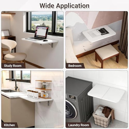 Neoaider Wall Mounted Folding Desk 23.6” x 15.7”, White | Drop Down Table with Metal Collapsible Brackets, Folding Wall Table for Small Spaces, Home, Office, Kitchen, Laundry Room - color: White, size: 23.6" x 15.7"